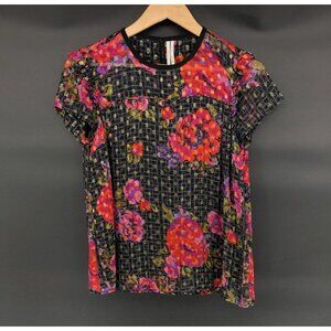 Anthropologie Women's Sheer Floral Polka Dot Blouse Size 2P Beaded Whimsigoth